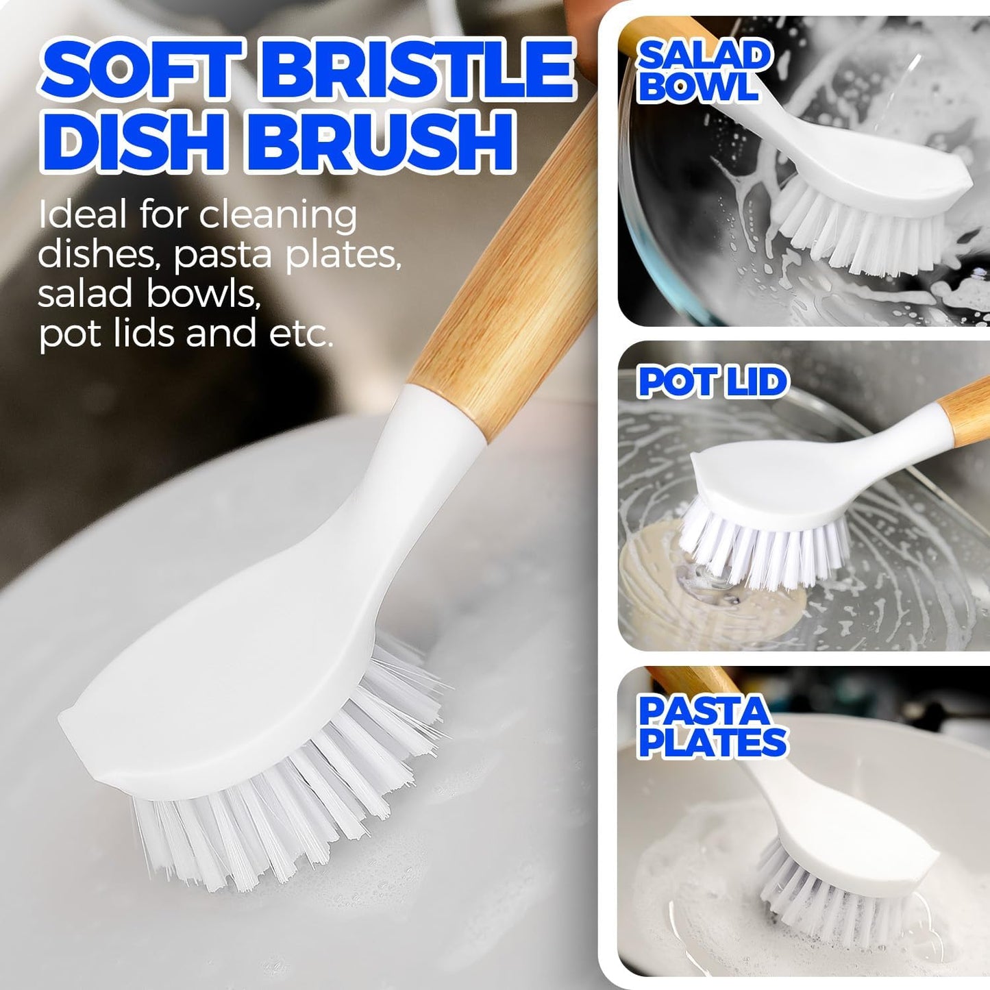 Holikme 6 Pack Dish Brush Scouring Pad Set with Bottle Brush, Dish Brush, Palm Scrub Brush and Straw Brush, Dish Scrubber Long Handle for Dish Bottle Cup Skillet Wok Pot Pan Cast Iron, Yellow