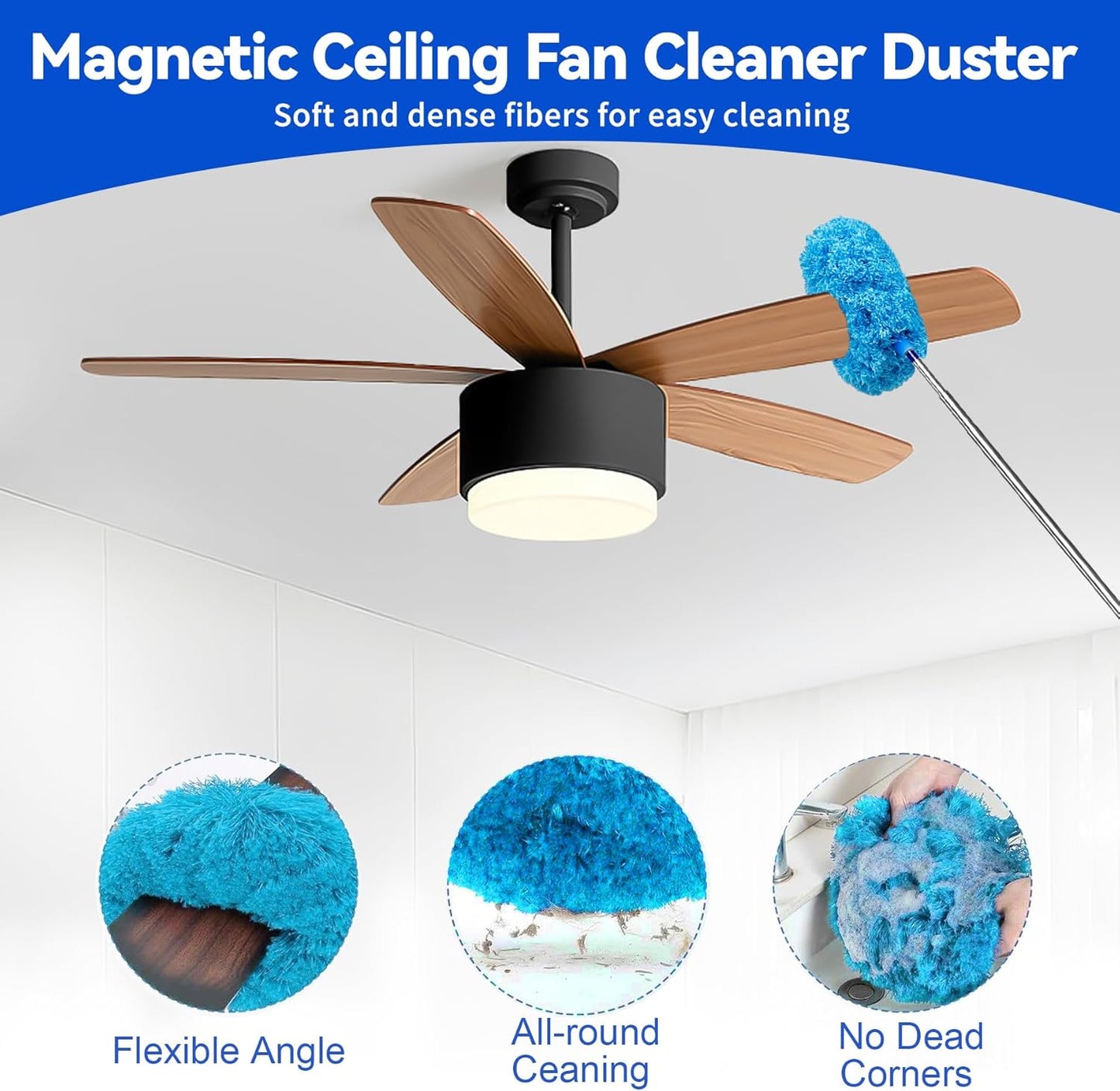 Dusters 6-in-1 Kit, Duster with Extension Pole 100 Inches, Dusters for Cleaning, Cobweb Duster, Microfiber Feather Gap Duster Cleaner for Fans, Blinds, Cars and Furniture