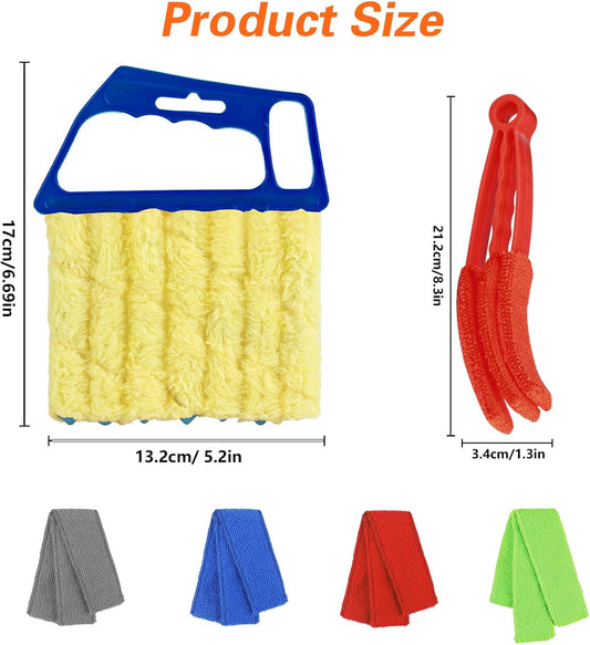 4Pcs Window Venetian Blind Cleaner Duster Tool,Feather Blind Duster for Cleaning,Washable 7 Finger Dusters Brush Dusting Cleaner Tool for Window Shutters Air Conditioner Vinyl Wood Blinds + 4 Cover