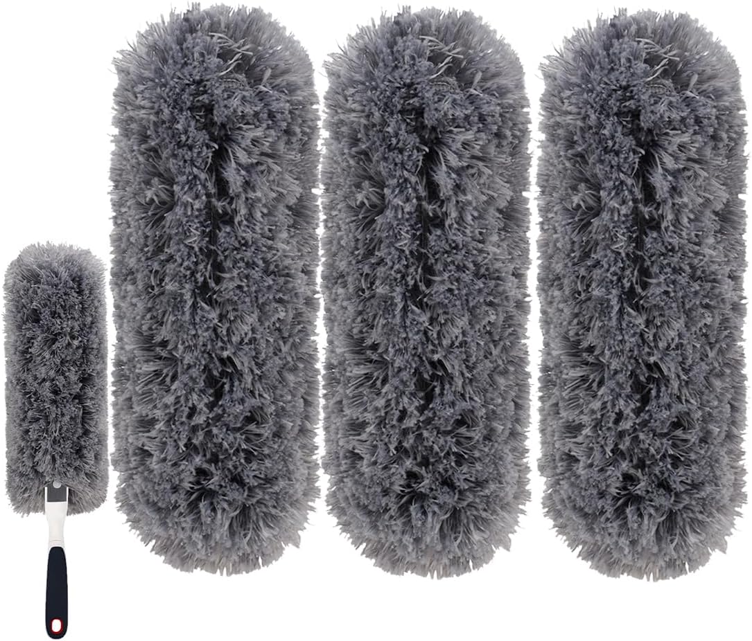 Reusable Microfiber Duster Refills Compatible with OXO & MR.SIGA Duster - Washable Duster for Household Cleaning Dusting Furniture Blind Ceiling Fan - 3Pack Grey(Handle NOT Included