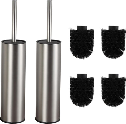BGL Stainless Steel Toilet Brush with Holder, 2 Black Bristle Heads