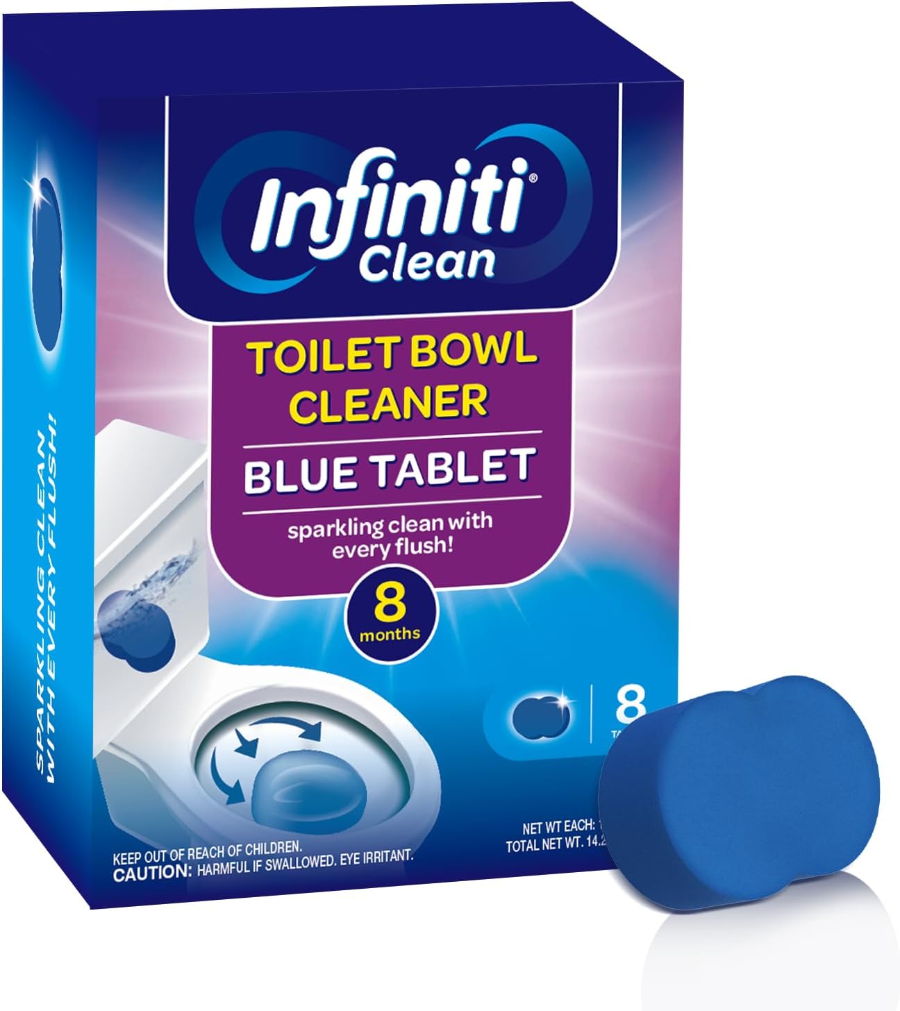 Toilet Bowl Cleaner Tablets - Blue Automatic Toilet Bowl Cleaners with Bleach, Deep Cleaning & Odor Eliminator – Septic Safe, Stain Remover for Long-Lasting Freshness and Shine (8)