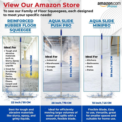 MHM AquaSlide MiniPushPro – 18-Inch Epoxy Squeegee for Shop & Concrete Floors, Tile Floor Wiper with Rubber Blade, Jalador de Agua para Piso