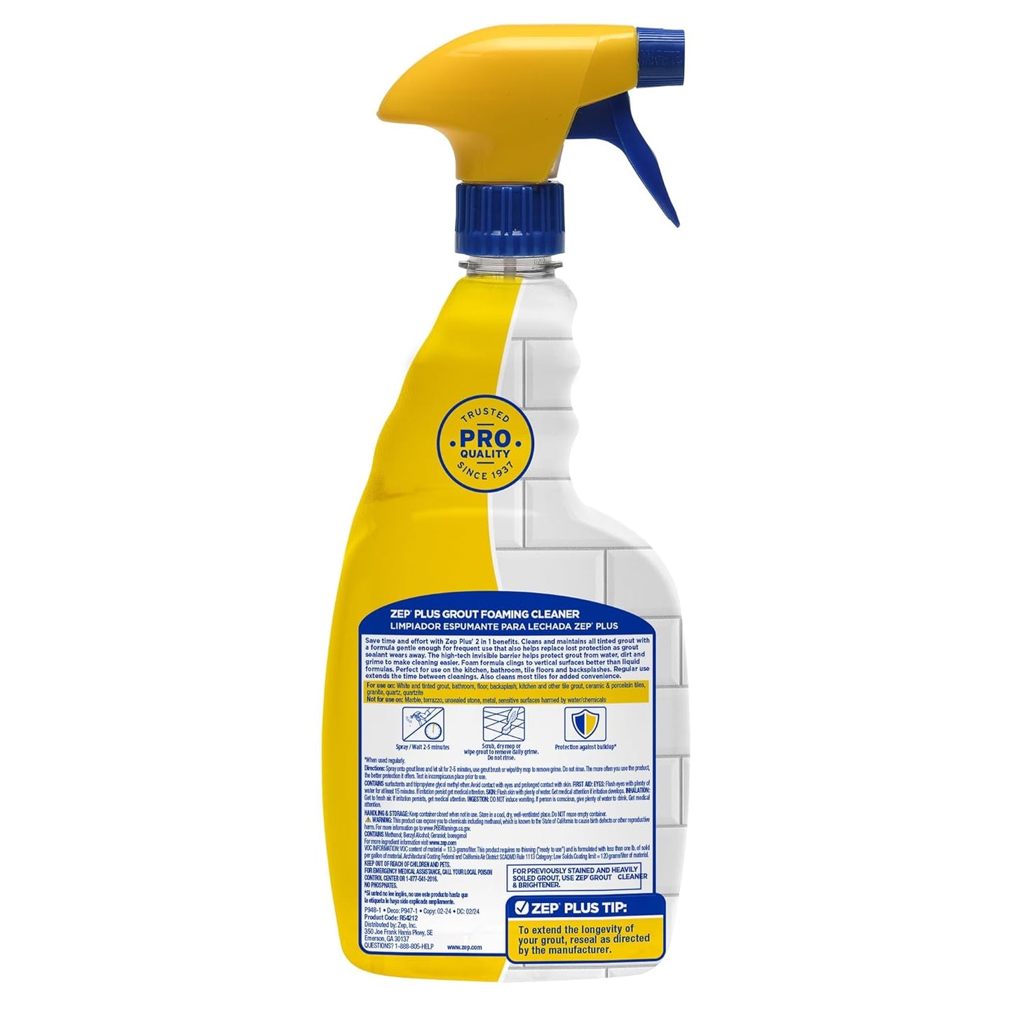 Zep Plus Foaming Grout Cleaner 32 oz – (2 Units) and a Blue Microfiber Rag ECBD023 - Color-Safe Tile and Grout Cleaners for Ceramic, Porcelain and Stone