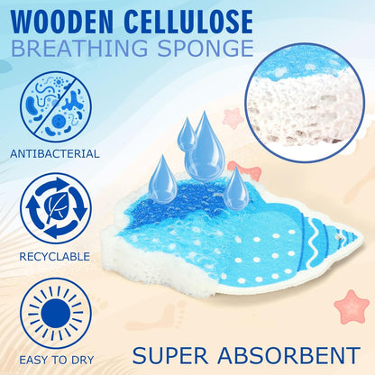 Whaline 8Pcs Starfish Shell Kitchen Sponges Water Absorbing Dish Washing Sponge Summer Sea Snail Starfish Shell Non Scratch Cleaning Scrub Sponges for Summer Home Kitchen Bathroom