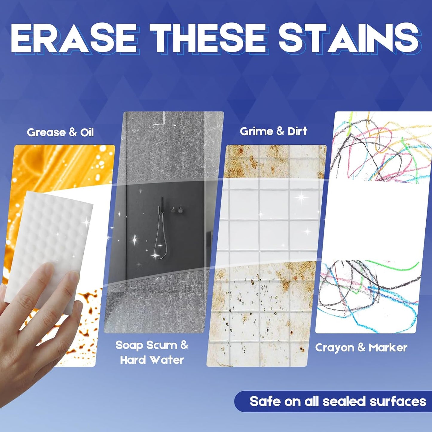 Magic Sponge 10 Pack Textured Quick Series, Effortlessly Erase Scuff Marks and Stains from Multiple Surfaces with No Harsh Chemicals