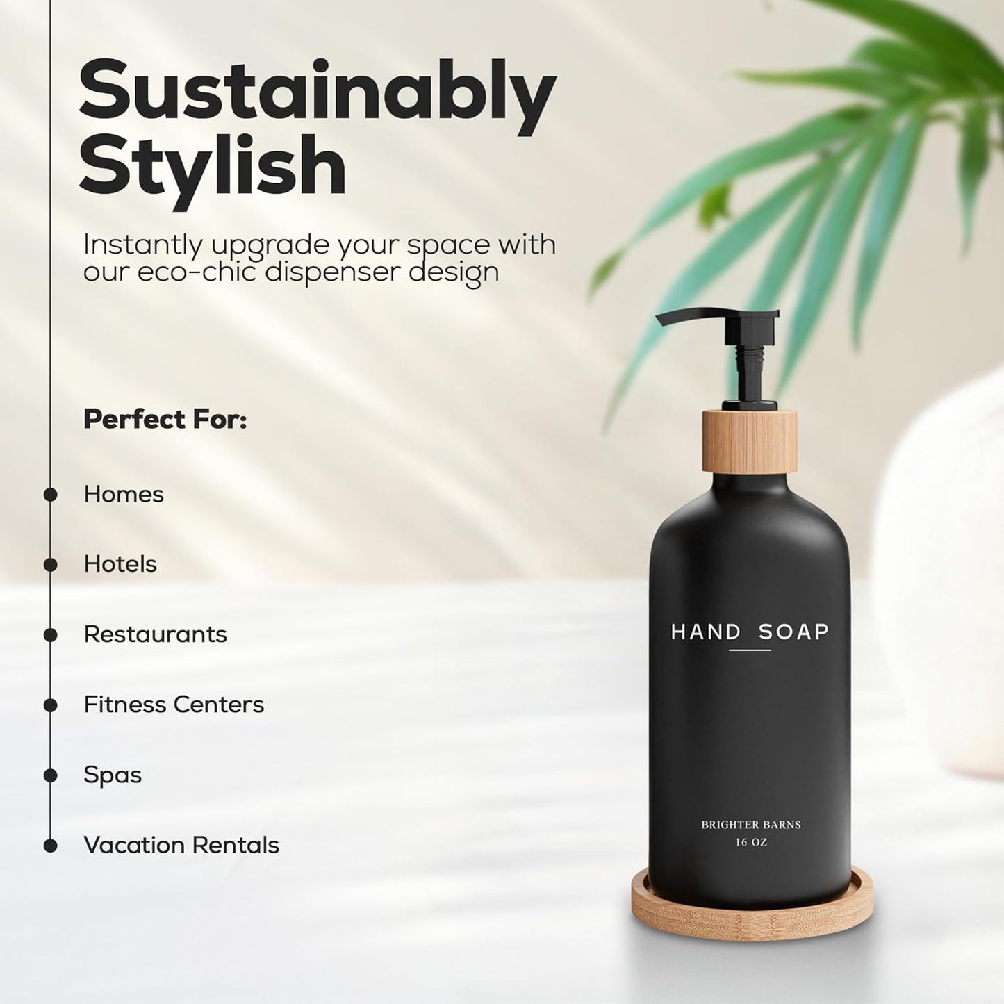 Clear Glass Dish Soap Dispenser by Brighter Barns - Kitchen Sink Set With Bamboo Tray - Modern Decor and Accessories, Minimalist Neutral Home (Clear)