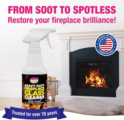 Quick N Brite Fireplace Glass Cleaner Kit with Cloth and Sponge, Removes Soot, Smoke, Creosote, and more, 16 oz, 1-Pack