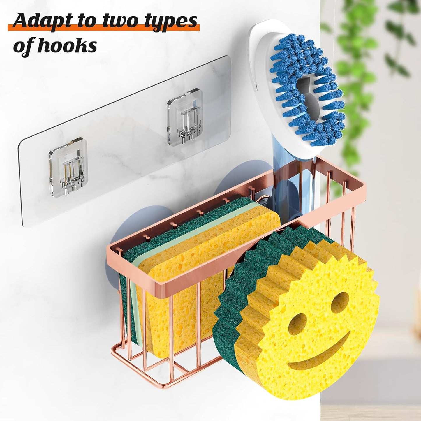 MURLONG Sponge Holder Smiley Face, Sink Caddy for kitchen Sink, Kitchen Organizer Sponge Holder with 2 PCS Suction Cups/1 PCS Adhesive Strips, Designed for Sponge, Soap, Dish brush, Scrubber-Black