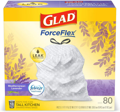 Glad ForceFlex Tall Kitchen Trash Bags, 13 Gal, Gain Lavender with Febreze, 110 Ct (Pack May Vary)