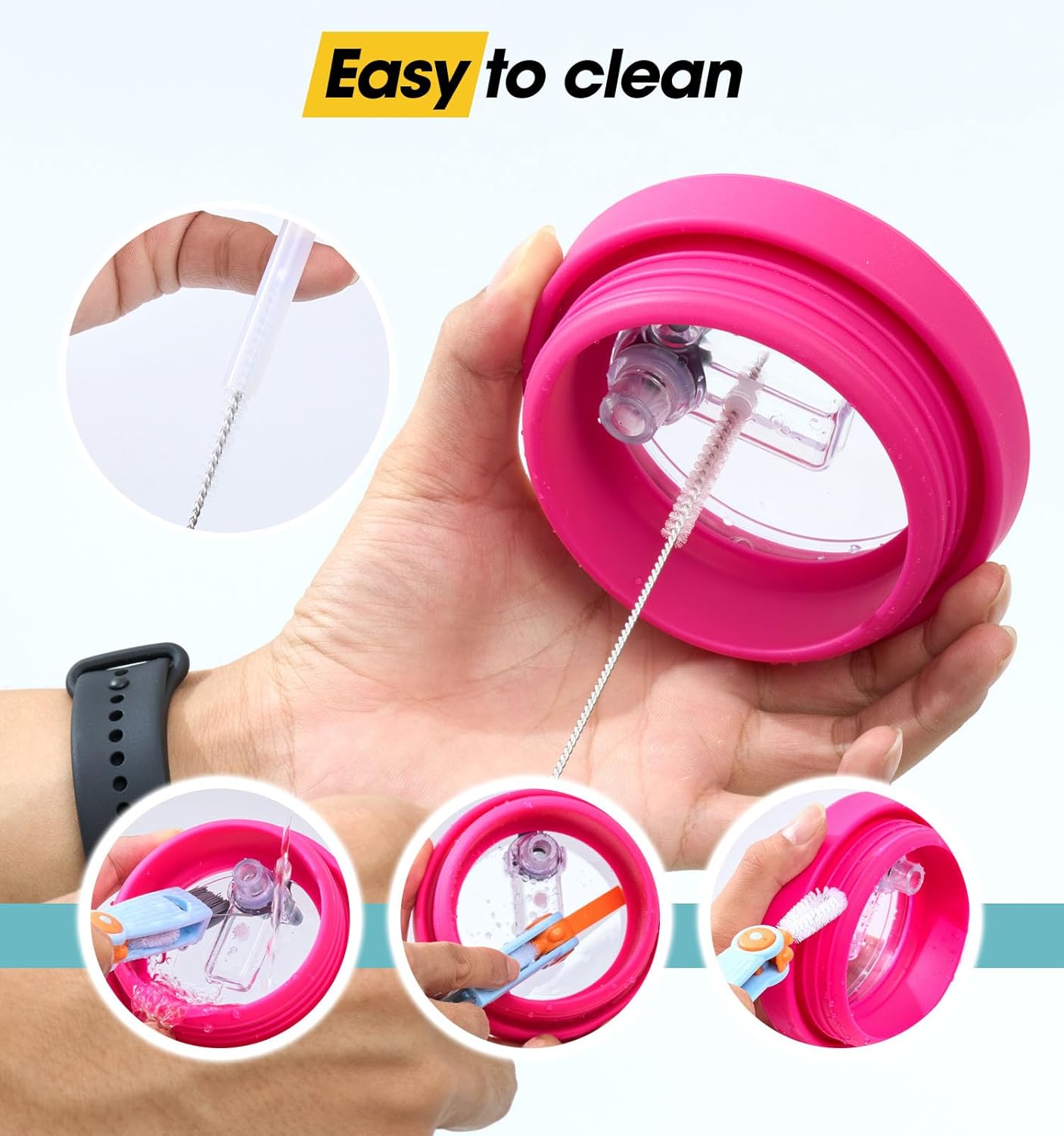 40 Oz Tumbler Flip Straw Lid Compatible with Stanley Quencher Cup, Anti Spill Replacement Cup Covers, Durable Silicone Leak Proof Lids with Cleaning Brush Set for Travel Storage