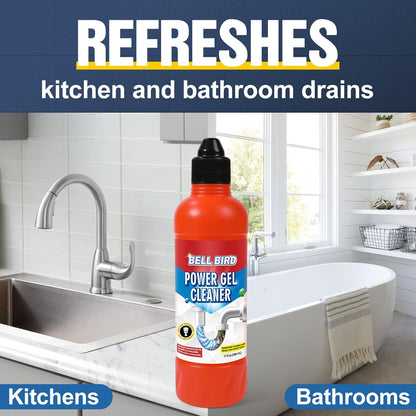 Bell Bird Drain Clog Remover & Pipe Cleaner - Thick Power Gel Dissolves Hair, Grease, and Soap Scum - Septic Safe Odor Eliminator for Kitchen Sinks, Tubs, Showers & Toilets (Pack of 1)