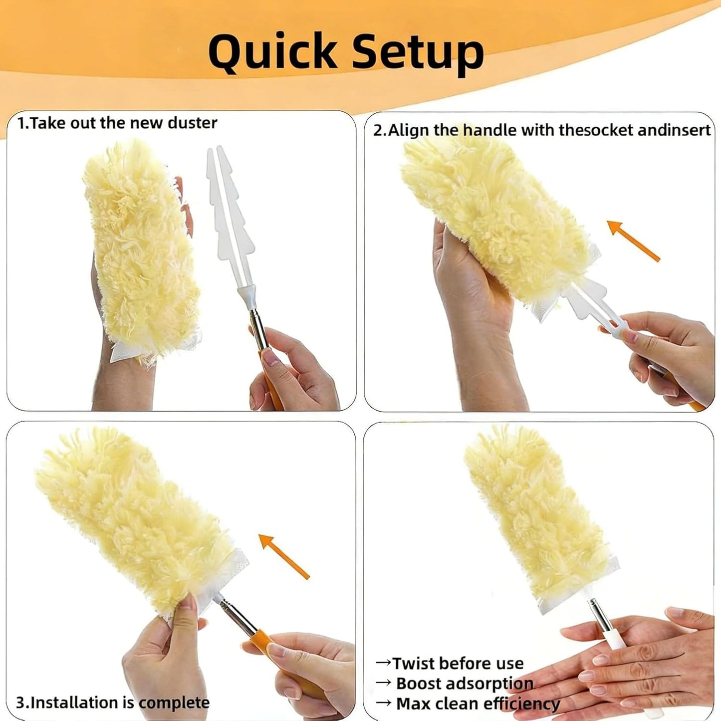 Heavy Duty Duster Refills, Disposable Dusters Kit for Cleaning Dusting Furniture Blind Ceiling Fan, Multi Surface 360 Feather Duster(10)+3FT Extended Handle（1） (Navy Blue)