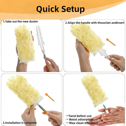 Heavy Duty Duster Refills, Disposable Dusters Kit for Cleaning Dusting Furniture Blind Ceiling Fan, Multi Surface 360 Feather Duster(10)+3FT Extended Handle（1） (Navy Blue)