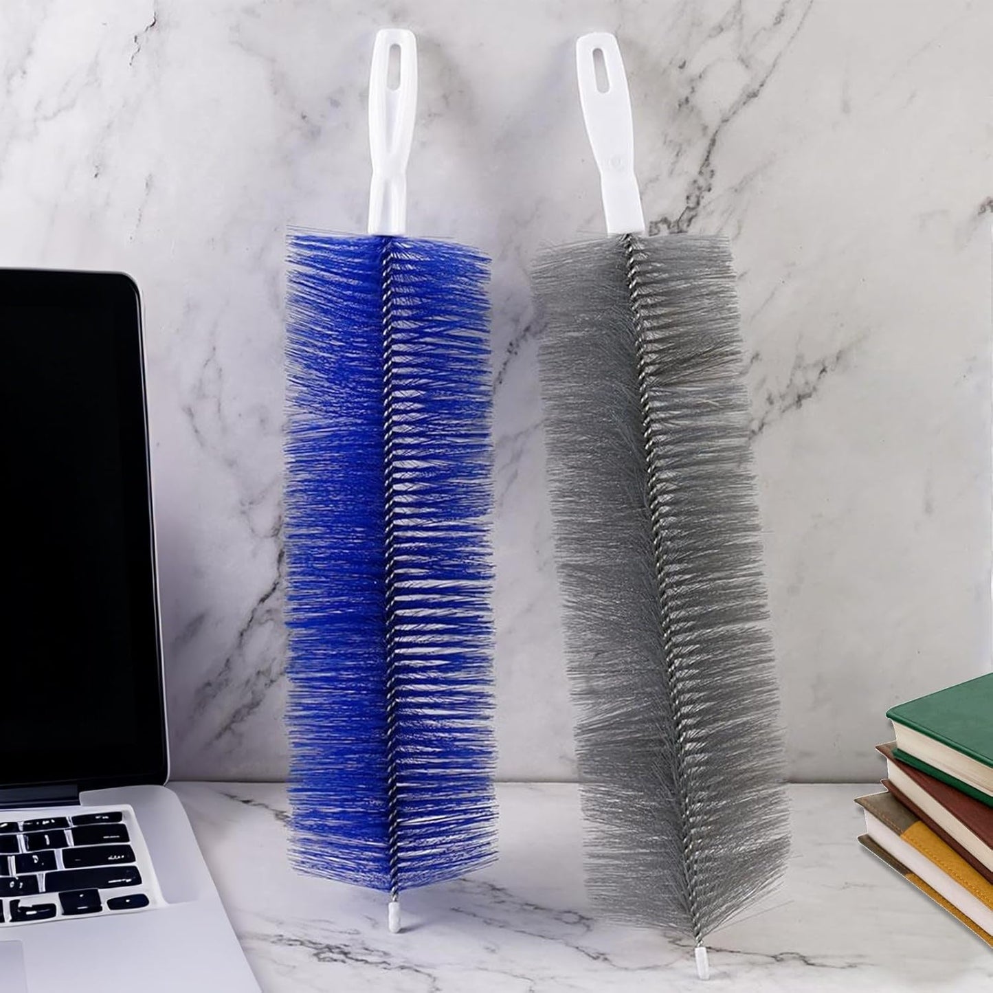 2 Pcs Cobweb Duster, Bendable Fan Cleaner Brushes Set Reusable, Plastic Microfiber Duster for Air Conditioning Shutters,Ceiling Fan, Blades, Curtains,Air Vents(Blue，Gray)