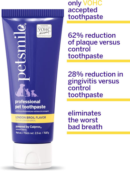 Petsmile Professional Pet Toothpaste for Cats & Dogs - VOHC Accepted Toothpaste - Clinically Proven to Control Plaque & Tartar Calprox Formula (London Broil, 4.2 Oz)