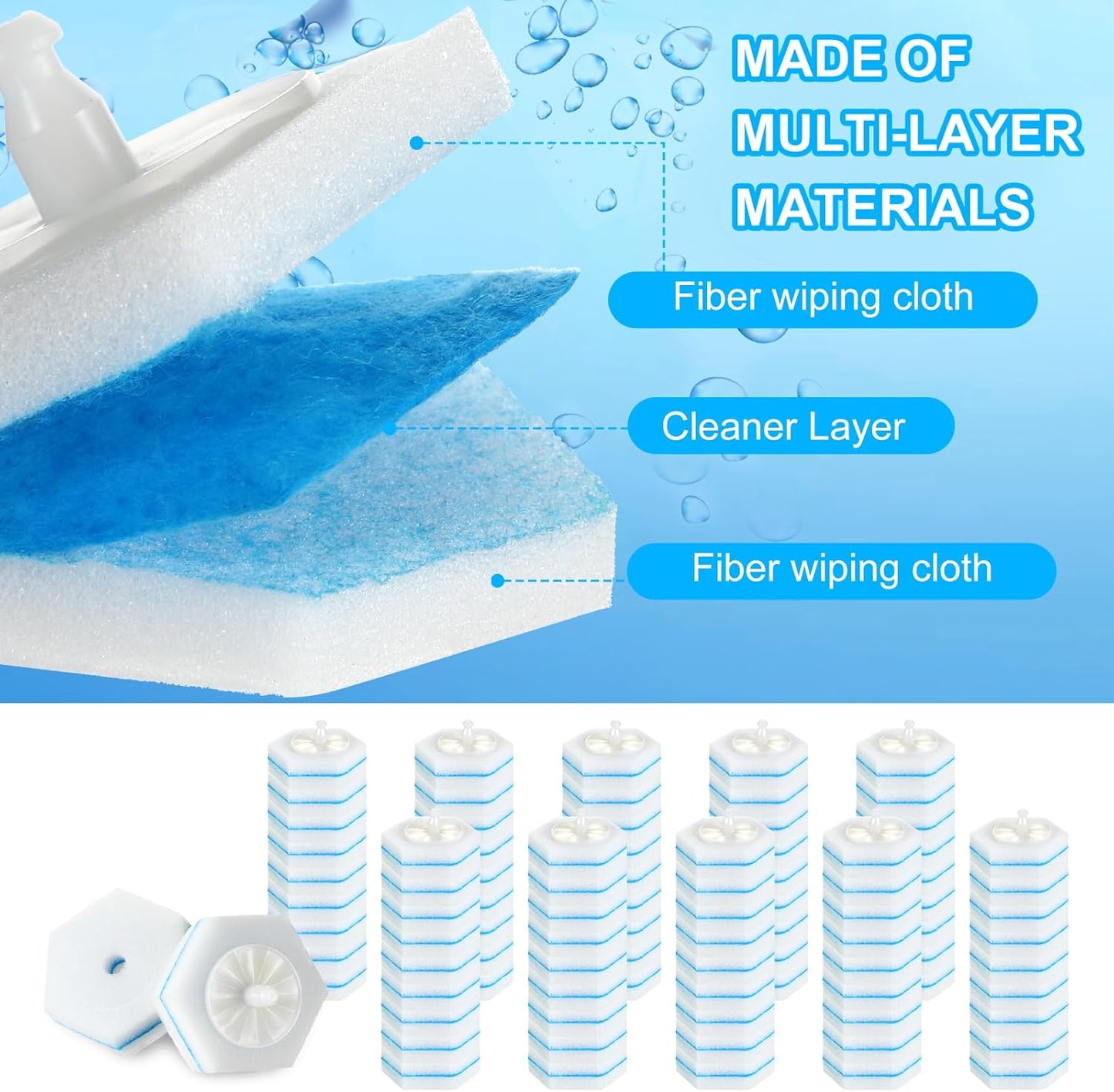 50 Pcs Disposable Toilet Brush Refills, Toilet Bowl Cleaning Wand Refills, Toilet Brush Replacement Head for Bathroom and Toilet Cleaning