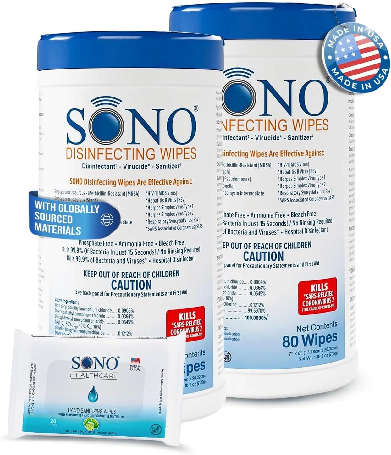 SONO Disinfecting Wipes - Alcohol-Free, No Bleach, Medical-Grade I Multi-Surface Cleaning for Home, School, Office, Hospital, Gym I Gentle on Electronic Devices I Everyday Use I 80 CT
