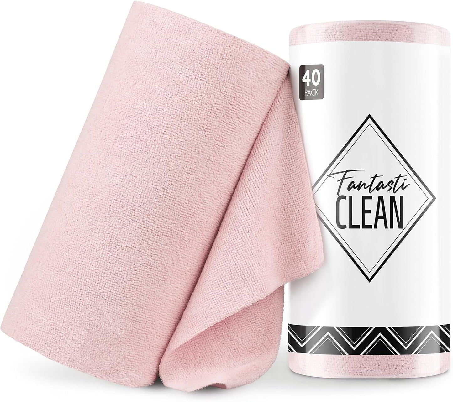 Fantasticlean Microfiber Cleaning Cloth Roll -40 Pack, Tear Away Microfiber Towels, 12" x 12", Reusable, Washable, Scratch Free, Ultra Absorbent Dishcloth for All-Around Cleaning Supplies (White)