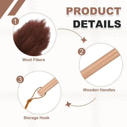 uxcell Wool Duster, 14.2" Natural Feather Cleaner Household Cleaning Duster with Solid Wooden Handle for Cleaning Fans Window Blinds Shelves Furniture, Pink