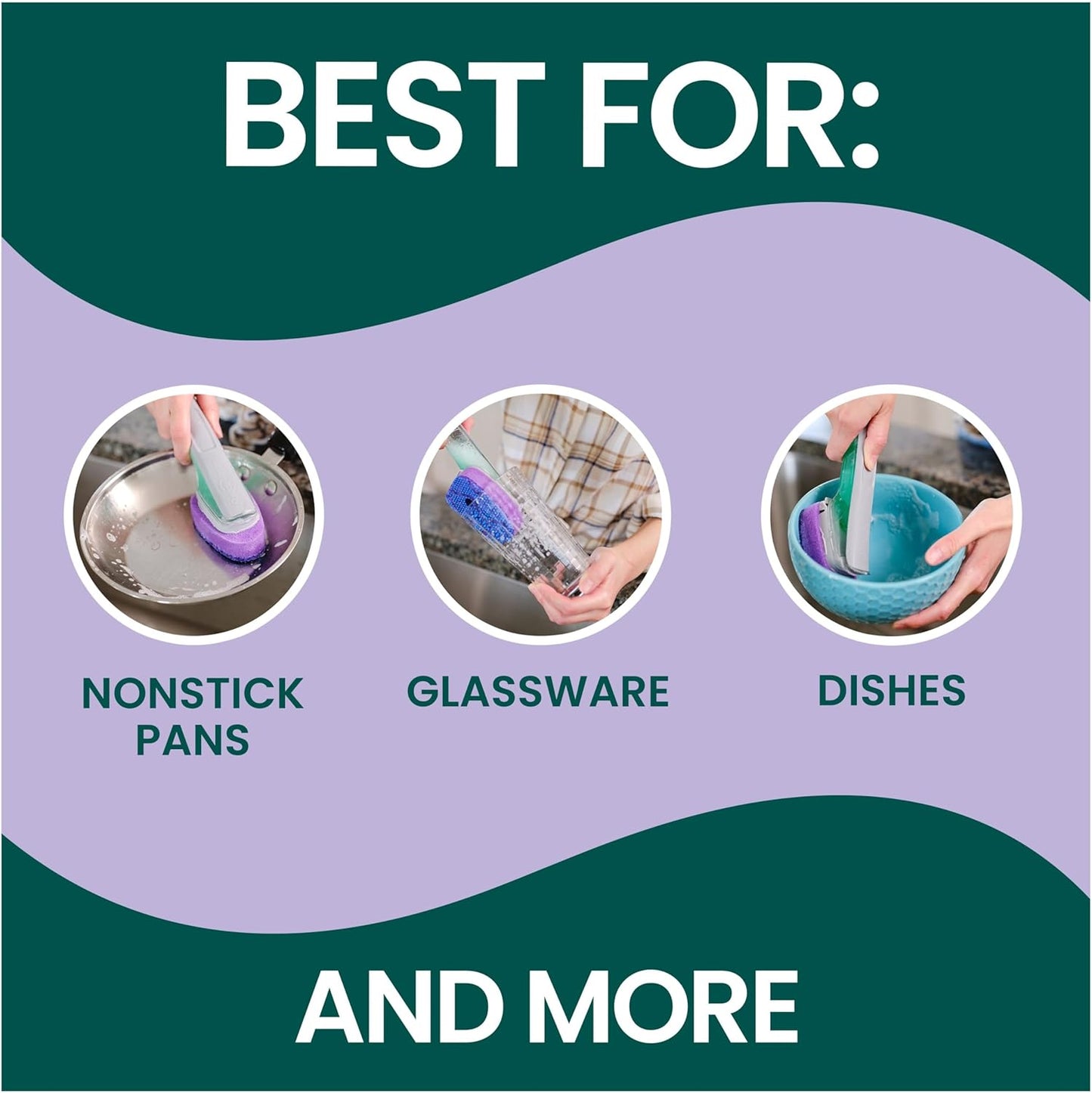Scotch-Brite Advanced Soap Control Non-Scratch Dishwand Kit, 1 Dish Wand & 5 Sponge Refills, Prevents Soap from Leaking, Leak-Free Guarantee, Best for Nonstick Pots and Pans, Glass, Tubs, & Showers