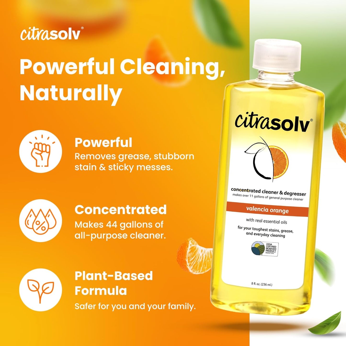 Citra Solv All Purpose Cleaning Spray – Powerful Citrus Degreaser for Kitchen & Bathroom, Multi-Surface Cleaner, No Harsh Chemicals, Valencia Orange 22oz