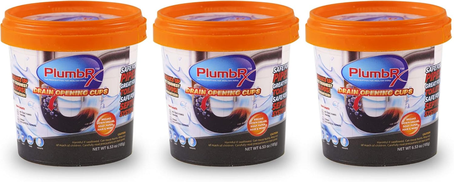 Drain Opener Cups | Hair Clog Remover | Drain Cleaner For Toilets, Sinks, Tubs - Septic Safe | 3 Uses + Hair Snake