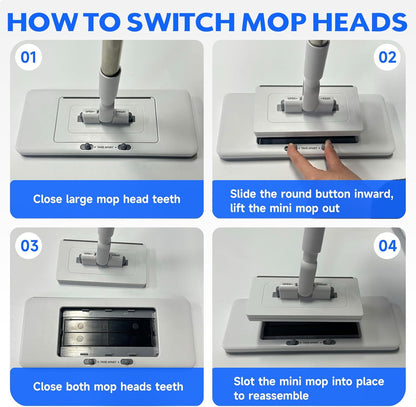 New 2-in-1 Push Clamp Lazy Mop – Hands Free Flat Mops, Swiffer Mops Alternative, Compatible with Most Pads Adjustable Handle, Perfect for Homes with Kids & Pets (Large Flat Mop)