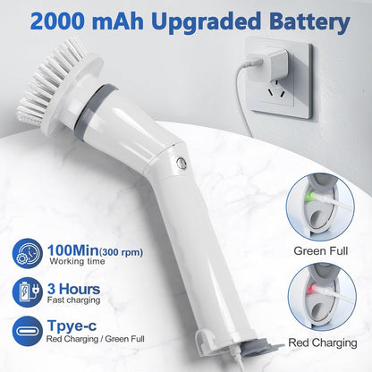 Qimedo Electric Spin Scrubber Extra Large Brush Q3,6000 mAh Best Battery Power Scrubber for Cleaning,1200RPM Shower Cordless Cleaning Brush with 8 Brushes for Bath/Tub/Tile/Floor (Smart Display)
