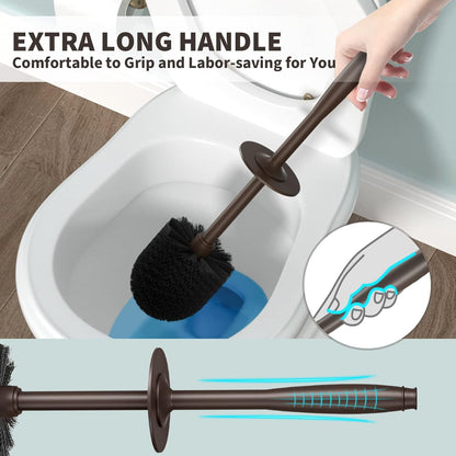 Toilet Brush, Toilet Bowl Brush with Extra Long Handle Durable Bristles Toilet Scrubber and Covered Holder for Toilet Brush Set for Bathroom Cleaning (Black, 1 Set)