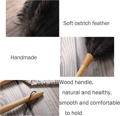 Ostrich Feather Duster for Cleaning-Furniture Dusters with Handle Ddzmz Hand Duster with Fluffy Natural Genuine Feather Reusable Household Duster, Gray and Brown(Length 16")