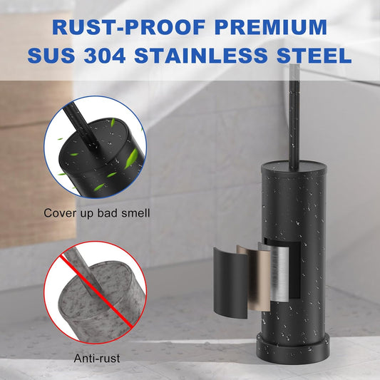 Toilet Brush and Holder Set: 304 Stainless Steel Heavy Duty Toilet Bowl Brush and Holder with Removable Inner Bowl and Splash Protection, Modern Long Handle Bathroom Cleaning Tool