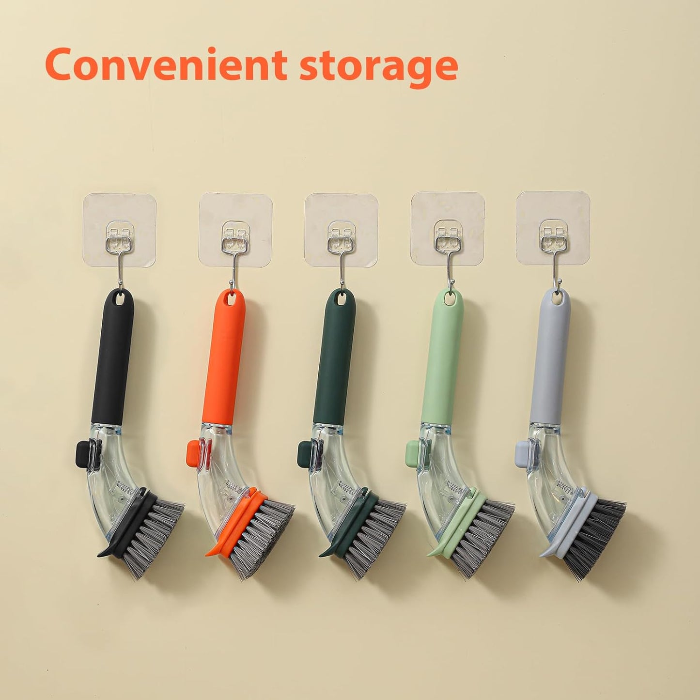 DAPOWER Soap Dispensing Dish Brush with Handle, Kitchen Scrub Brush for Dishes Pots Pans Sink Cleaning (Orange)