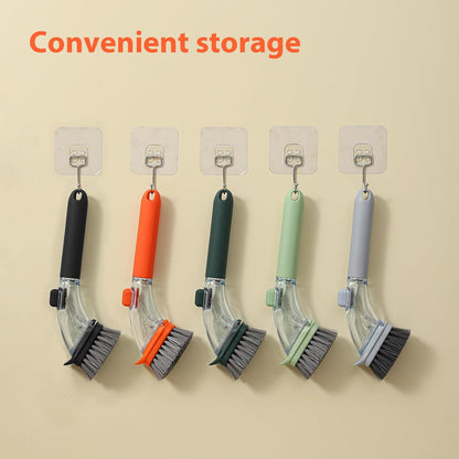 DAPOWER Soap Dispensing Dish Brush with Handle, Kitchen Scrub Brush for Dishes Pots Pans Sink Cleaning (Orange)