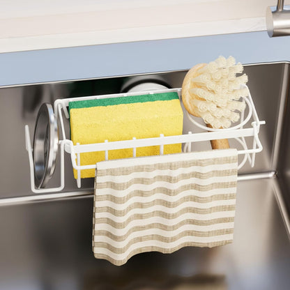 TAILI Sponge Holder for Kitchen Sink with Strong Suction Cup, Rustproof Aluminum Sink Caddy for Sponges, Removable Sponge Holder, Dish Brush for Scraper - Silver
