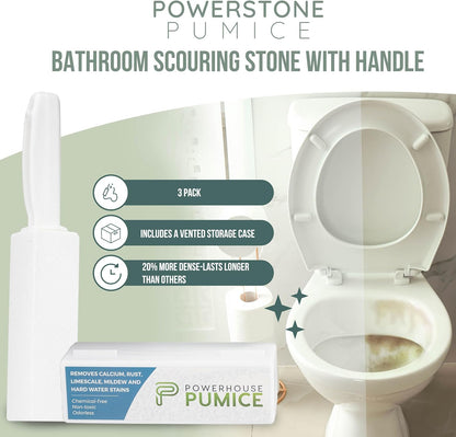 Powerstone Pumice Stone Toilet Bowl Cleaner with Handle (4-Pack) - A Solution for Hard Water Stains on Toilets, Grills, Tiles, Grout & Pools