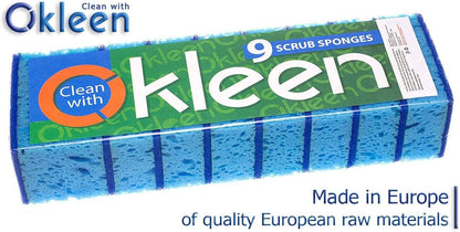 Green Multi Use Scrub Sponge. Made in Europe. 9 Pack, 4.3x2.8x1.4 inches. Odorless Heavy Duty and Non Scratch Fiber. Best, Durable, Delicate, Porous, Non Cellulose Kitchen Sponges and Scrubbers