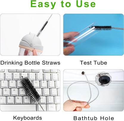 CiaraQ Bottle Cleaning Brushes, 8 Inch Nylon Tube Brush Set, Cleaner for Narrow Neck Bottles Cups with Hook, Set of 10pcs