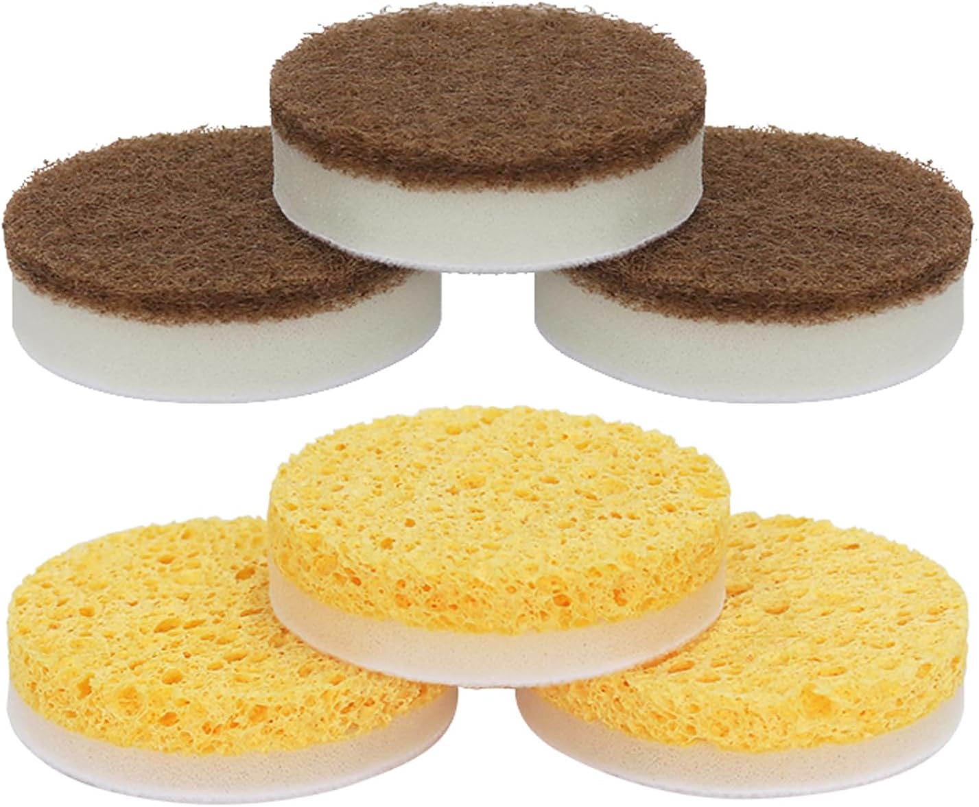 DrDirt Dish Sponge with Handle | Multipurpose 2 Round Wood Pulp Dish Sponges & 1 Scouring Pad Kitchen Sponge | Non-Scratch Scrub Sponges for Dishes, Pans, Pots & Sink Cleaning