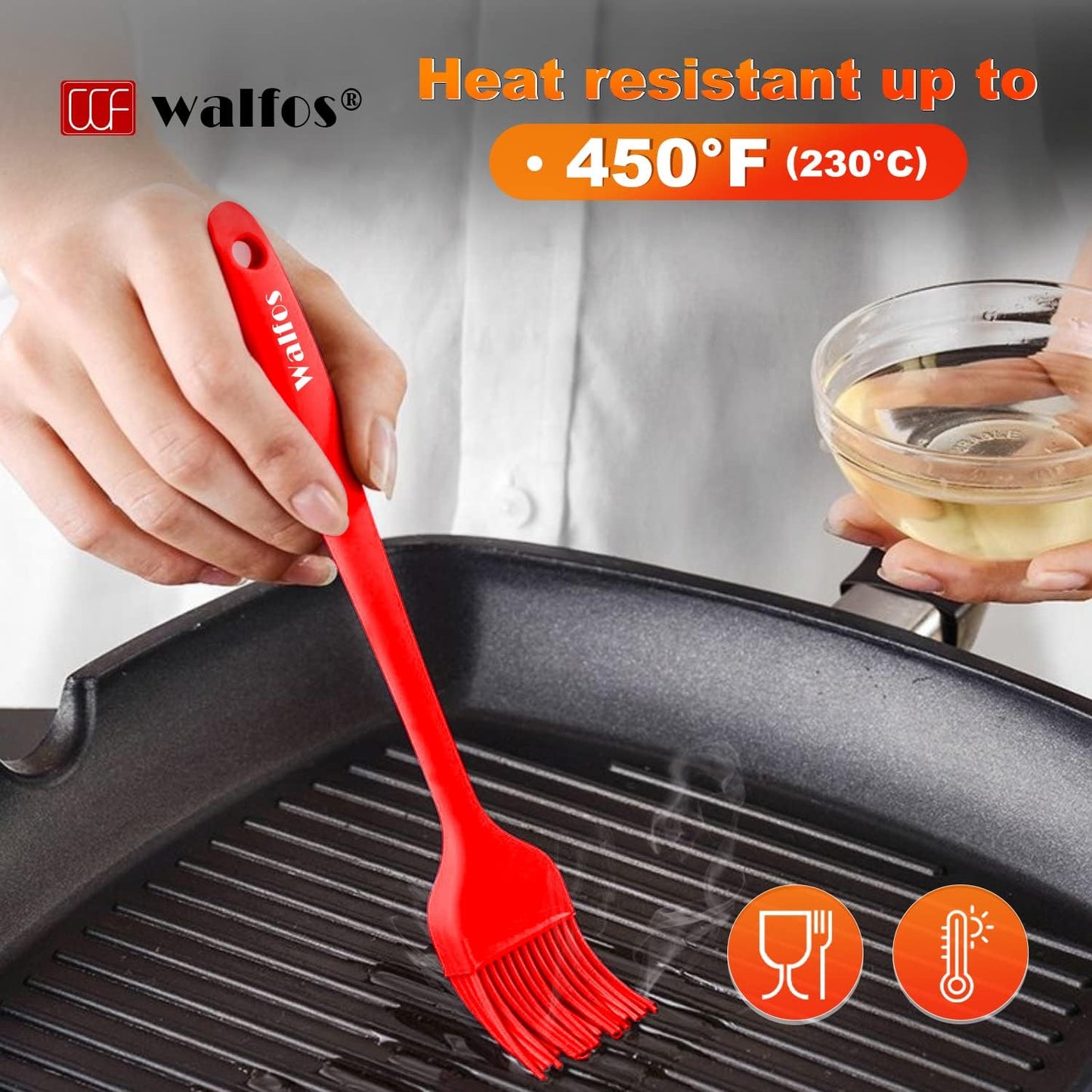 Walfos Silicone Basting Pastry Brush, Heat Resistant Pastry Brush Set, Strong Steel Core and One-Pieces Design, Perfect for BBQ Grill Baking Kitchen Cooking, BPA Free and Dishwasher Safe, 2 Pcs (Blue)