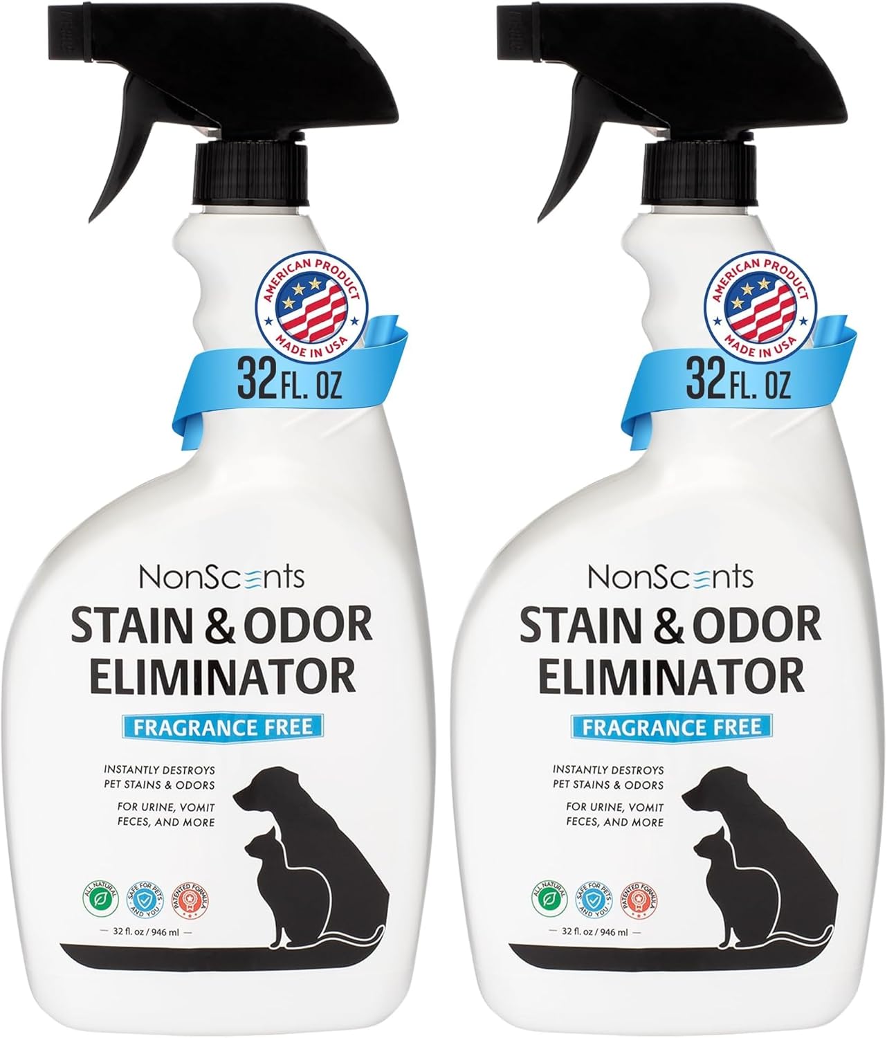 NonScents Stain & Odor Eliminator Spray for Strong Odor - 32 oz - Pet Odor Eliminator for Home - Carpet Stain Remover for Cats and Dog Pee - Cat Urine Destroyer - Carpet Cleaner Spray