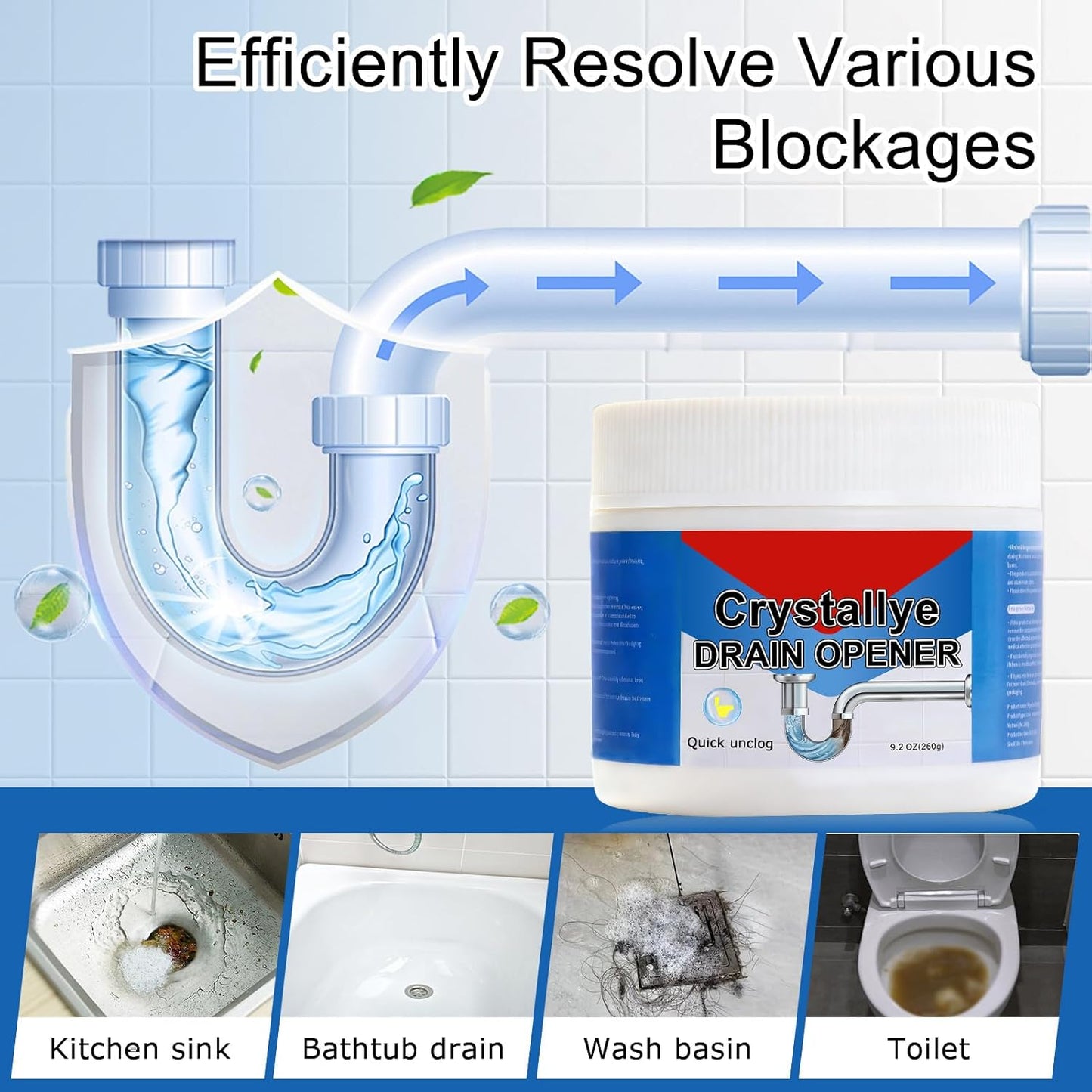 Crystal Lye Drain Opener – Powerful Unclogging Action for Bathroom & Kitchen Pipes (2PC)
