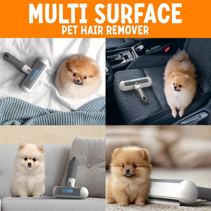 Triton Pet Hair Removal Tool w/Fur Trapping Compartment and Detachable Handle, 60% Smaller Storage Size, Reusable Shedding Roller, Cat and Dog Hair Remover for Car, Furniture, Carpet (Gray/White)