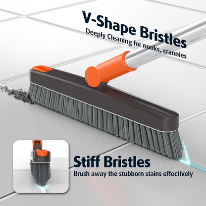 AIR U+ Grout Brush with Long Handle 180° Swivel Scrub Brush with Tweezers to Hair Clip V-Shape Grout Line Scrubber Stiff Bristles for Deep Cleaning Crevice, Tile Line, Shower, Kitchen, Corners