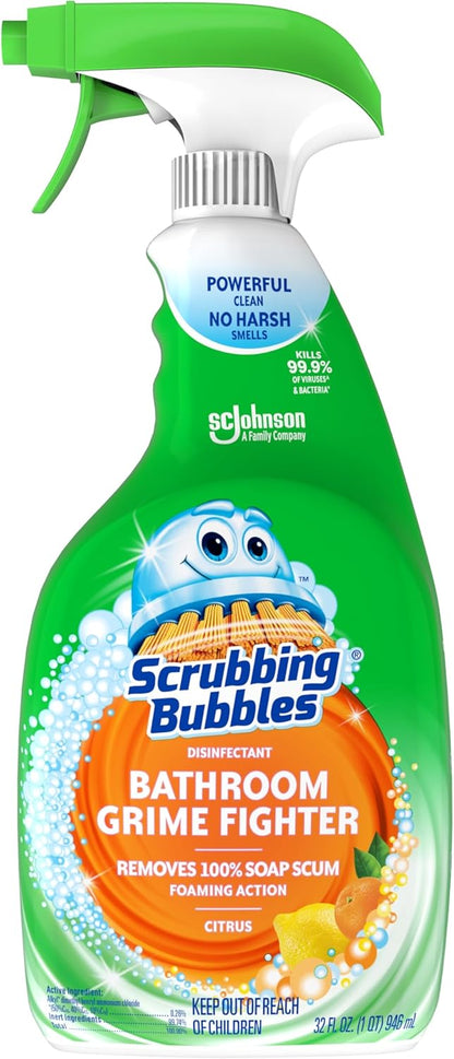 Scrubbing Bubbles Bathroom and Shower Cleaner Spray, Foaming Action Bathroom Grime Fighter Removing Soap Scum, Berry Burst Scent, 32oz