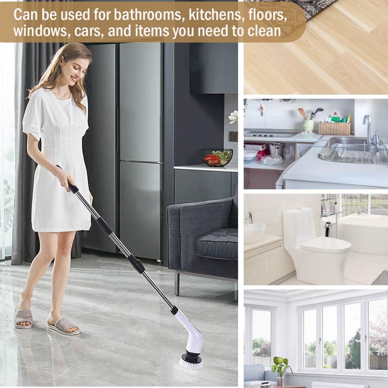 MGLSDeet Electric Spin Scrubber Scrub Brush, Rechargeable Cleaning Brush with 8 in 1 Replaceable Brush Heads, Cordless Power Spin Scrubber 90Mins for Bathroom Shower Bathtub Glass Car