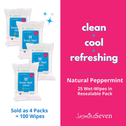 Jasmine Seven Fresh Feet Wipes - Peppermint - 45 Count Resealable Canister (Natural Foot and Body Wet Wipes)