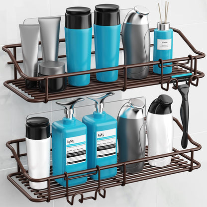 Nieifi Shower Caddy Shelf Storage Rack Adhesive Without Drilling Stainless Steel with Hooks for Washroom, Lavatory, Restroom, Toilet, Bathroom, Kitchen - 2 Pack