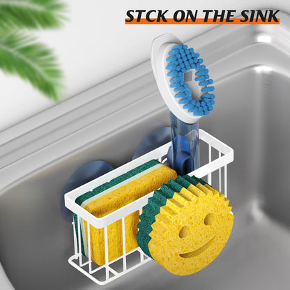 MURLONG Sponge Holder Smiley Face, Sink Caddy for kitchen Sink, Kitchen Organizer Sponge Holder with 2 PCS Suction Cups/1 PCS Adhesive Strips, Designed for Sponge, Soap, Dish brush, Scrubber-Black