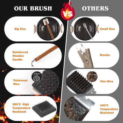 SIMPLETASTE Grill Brush and Scraper for BBQ, Durable & Effective, Replaceable Stainless Steel Head, Wooden Handle Wire Grill Brush for Outdoor Grill, Barbecue Accessories